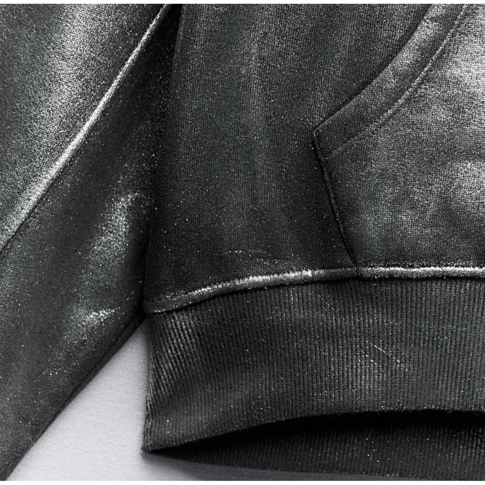 ZARA Womens Girls Metallic Silver Punk Gothic Rock Hoodie‎ Sweatshirt Size S - Picture 3 of 15